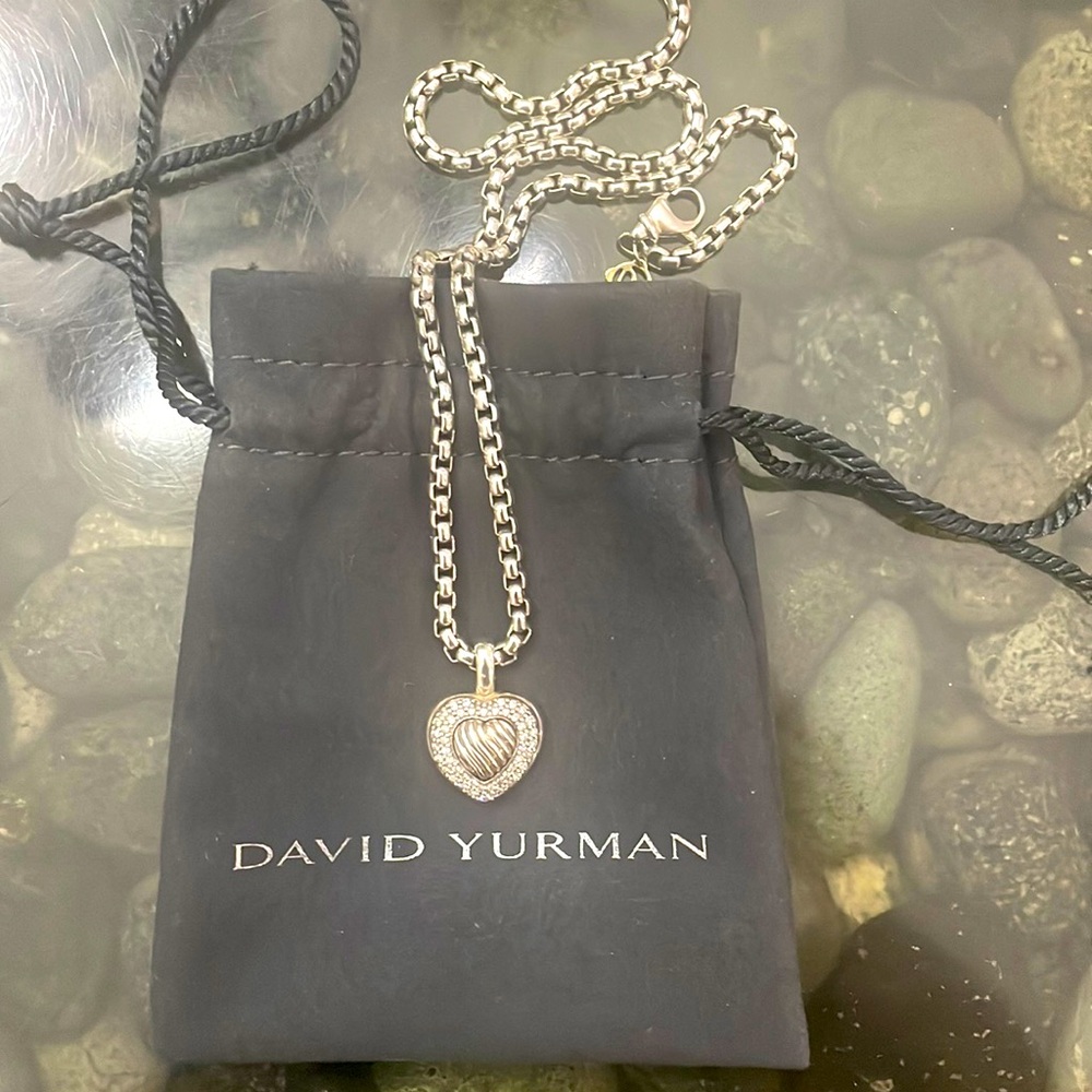 David Yurman Pave Diamond Heart and Chain sterling Silver